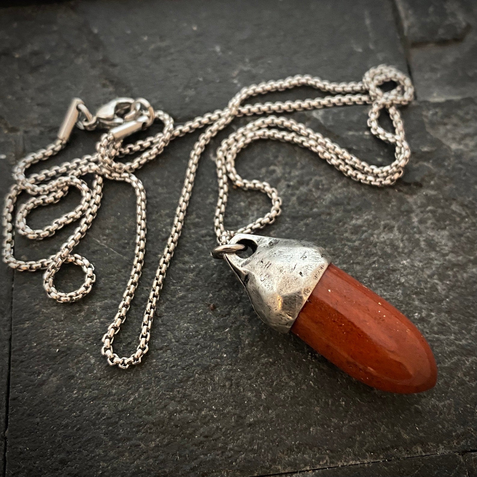 Men's Courage Necklace, Red Jasper, Unisex Gemstone, Stone Protection Pendant, Stainless Steel, Boyfriend Gift, GS-003