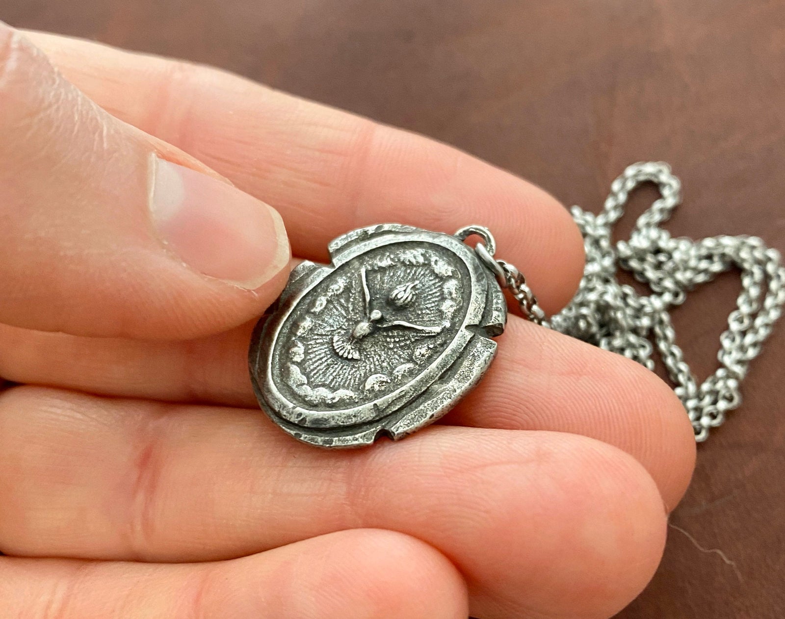Men's Necklace with Dove Holy Spirit Wax Seal Medal, Unisex necklace, Catholic Jewelry, `