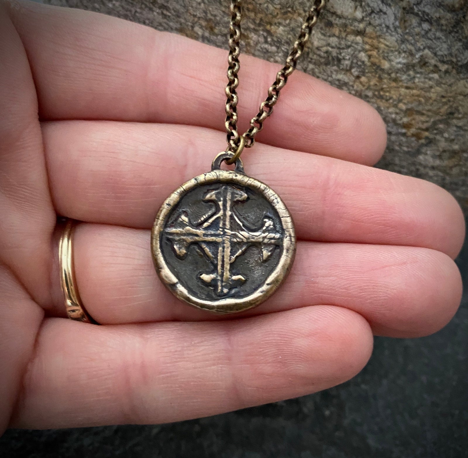 Serenity Prayer Necklace, Men's Soldered Bronze Pendant with Cross, Unisex Jewelry Gift, Faith, BR-043