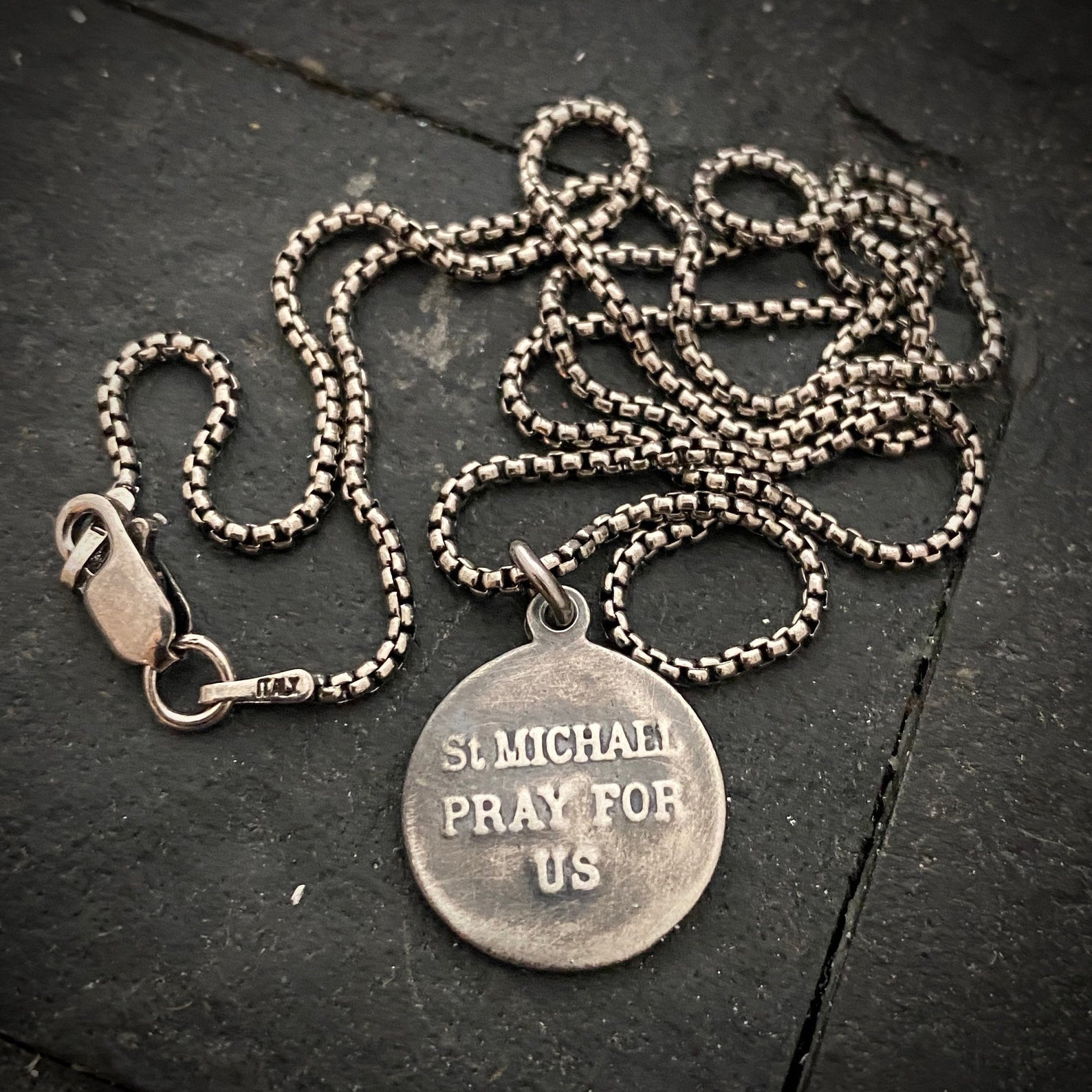 Sterling Silver Men's St. Michael Vintage Style Catholic Medal, Unisex Necklace, SS-006