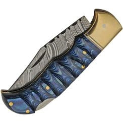 blue pocket knife damascus