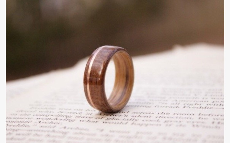 Teak Wood Ring From The USS NC With Whiskey Barrel Liner