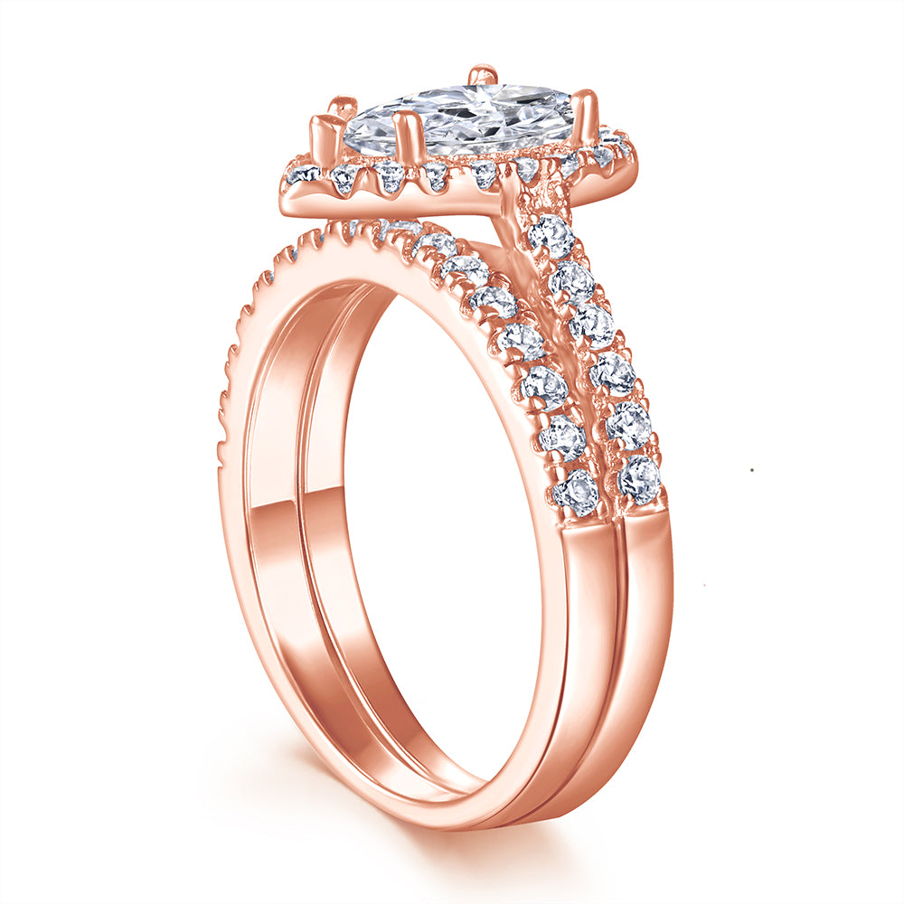 14k Rose Gold Princess Cut Wedding Ring Set | Don Roberto Jewelers