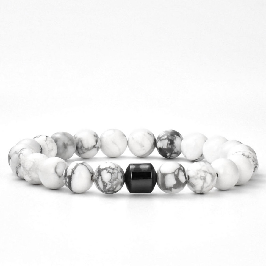 White marble bracelet with black bead hotsell