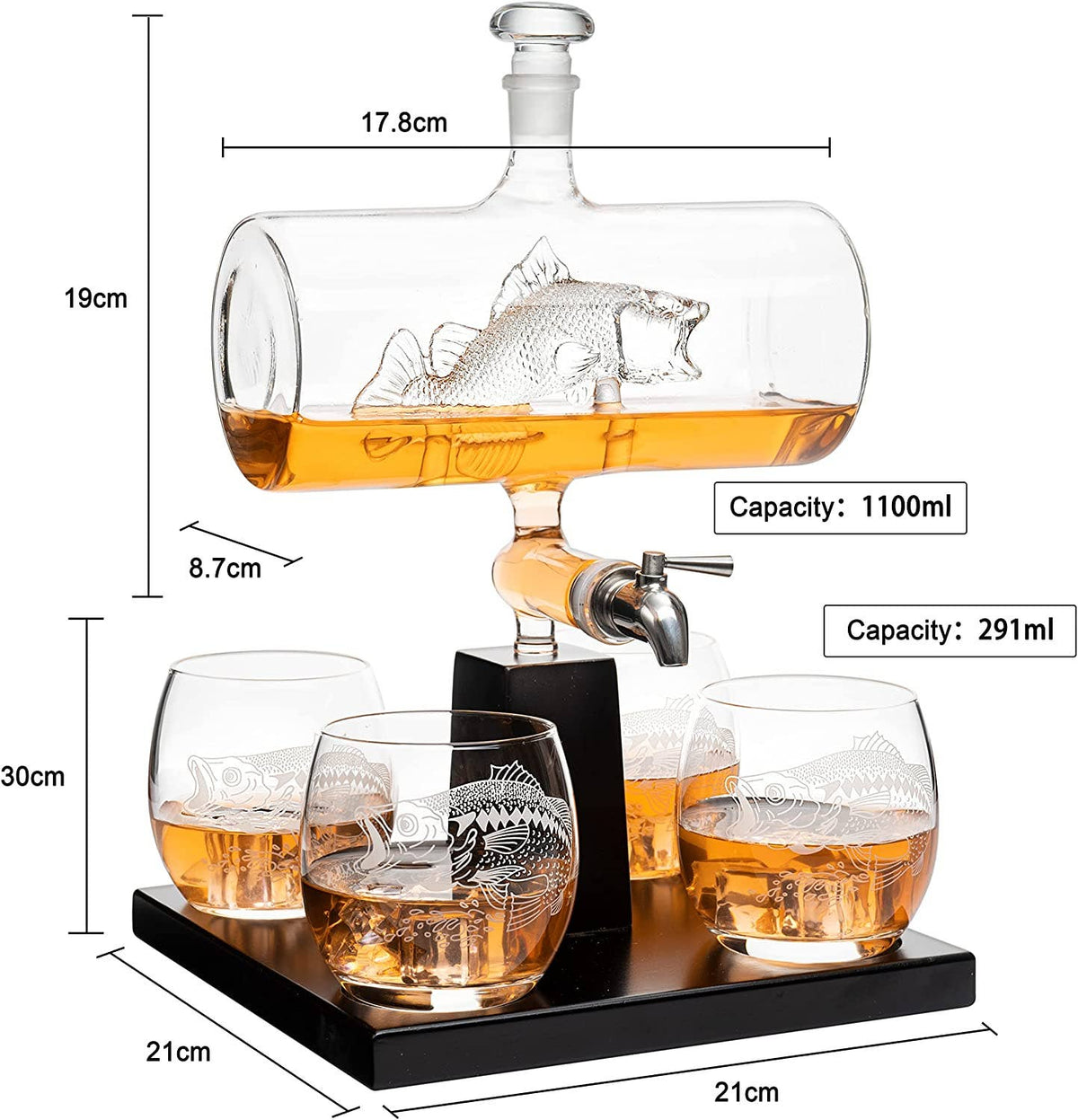 Bass Fish Wine &amp; Whiskey Decanter Set 1100ml