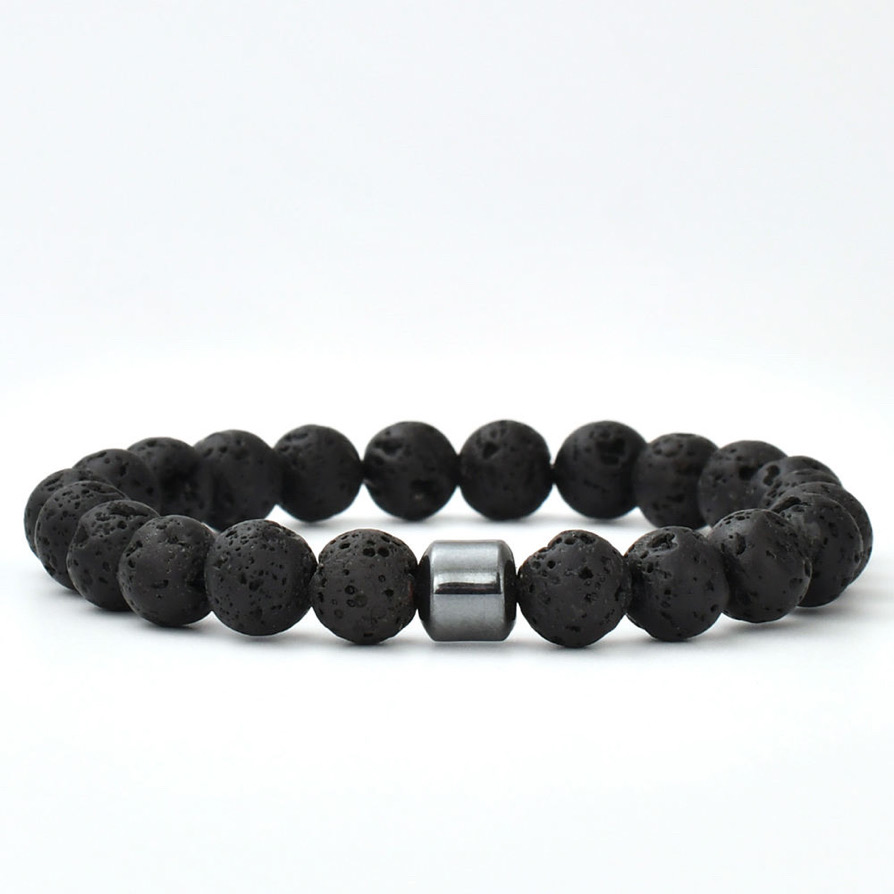 Mens Lava Stone Bead Bracelet