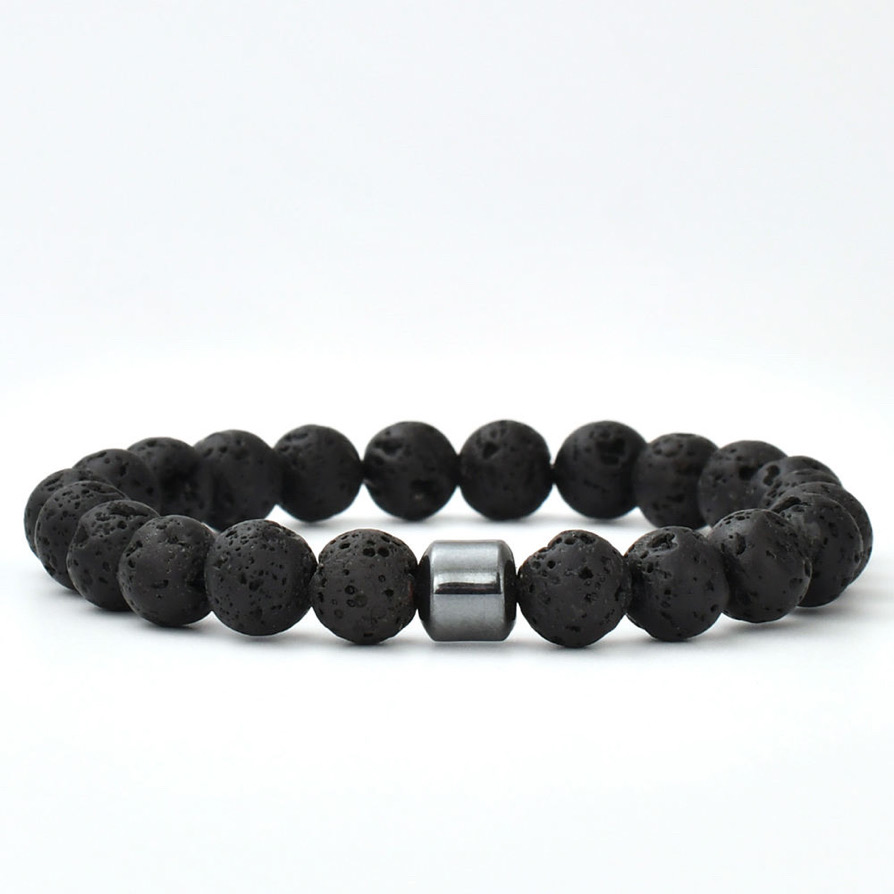 Mens black lava stone bead bracelet 