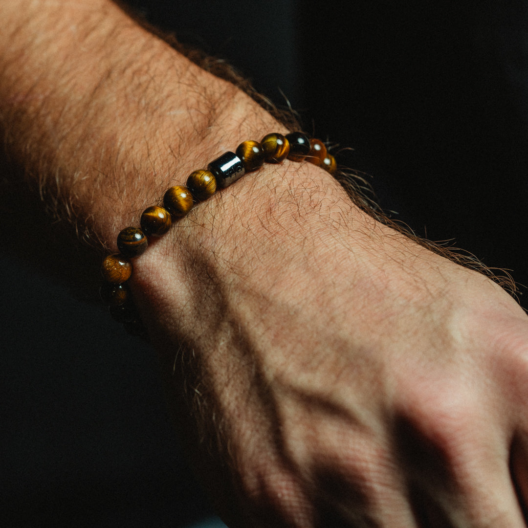 Mens yellow tiger eye bead bracelet 