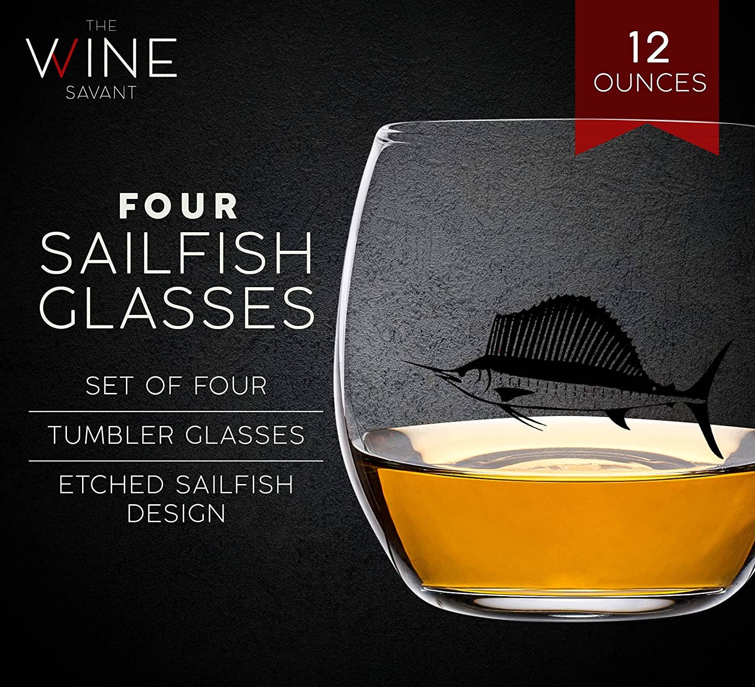 Sailfish Whiskey Decanter Dispenser and 4 Liquor Glasses