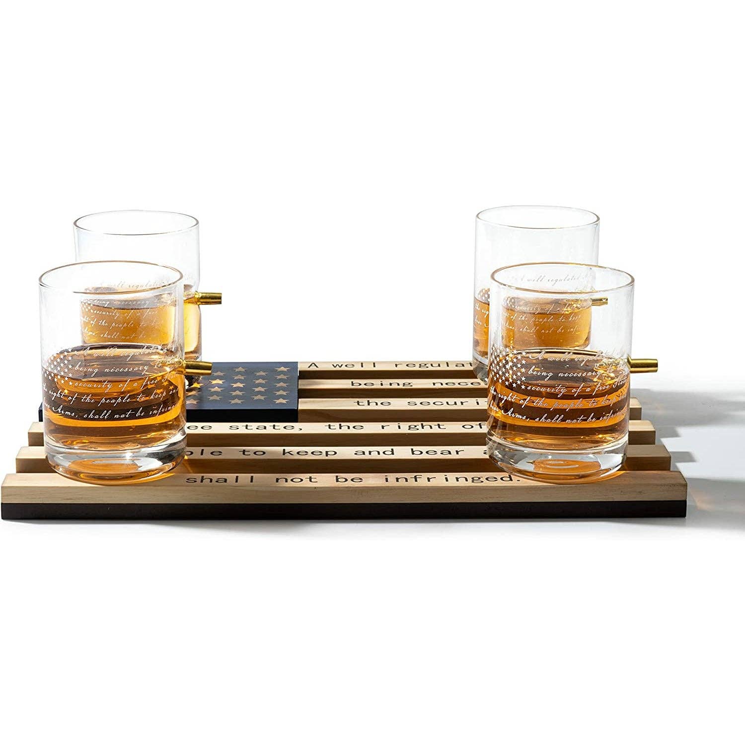 2nd Amendment Whiskey Glasses With Bullet and Flag Base Set