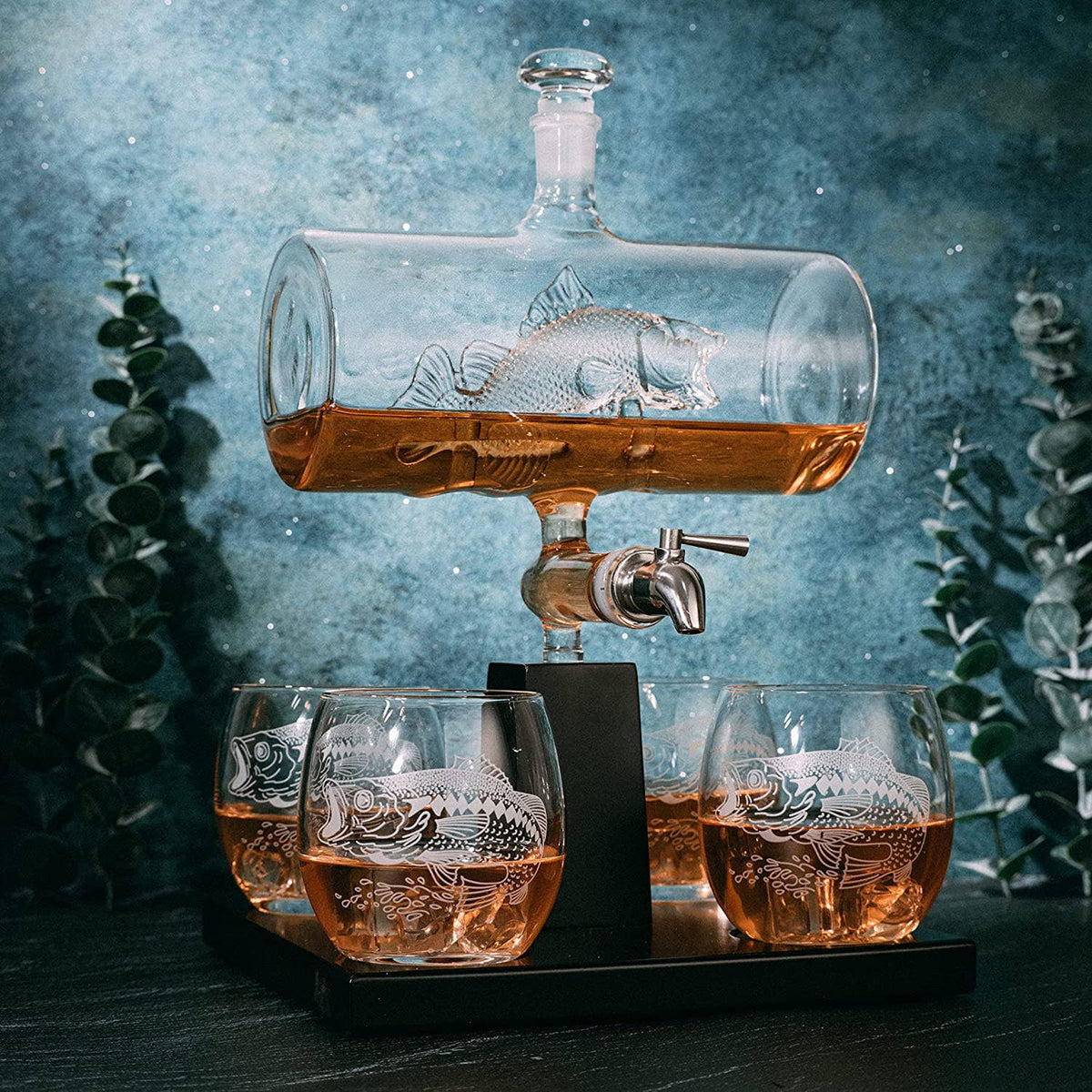 Bass Fish Wine &amp; Whiskey Decanter Set 1100ml