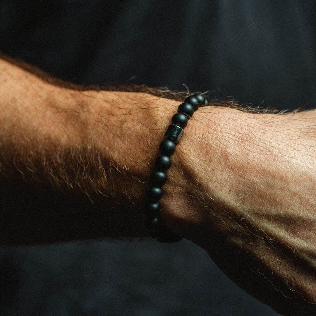 Mens black bead bracelet 
