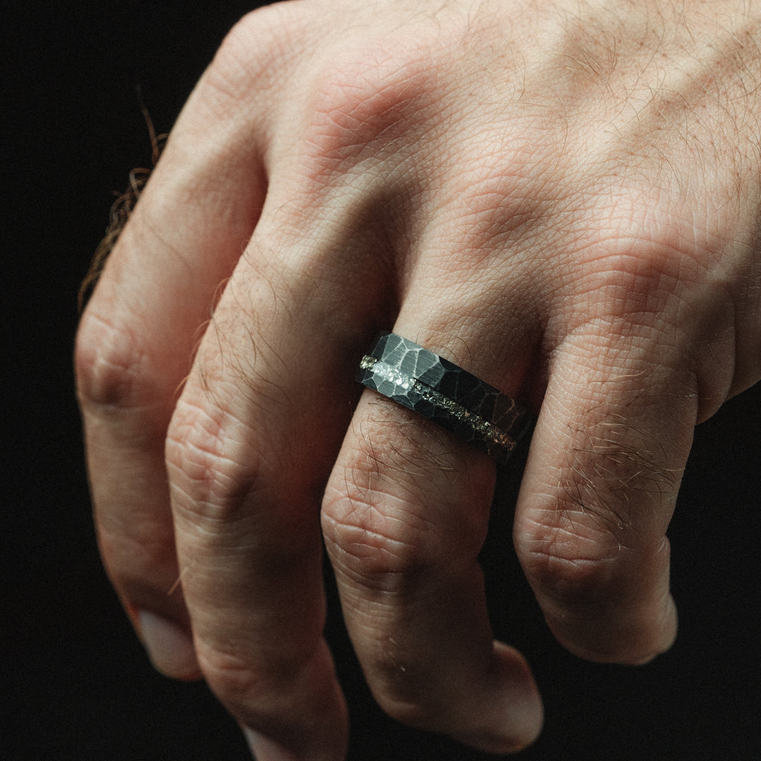 Hammered tungsten carbide ring