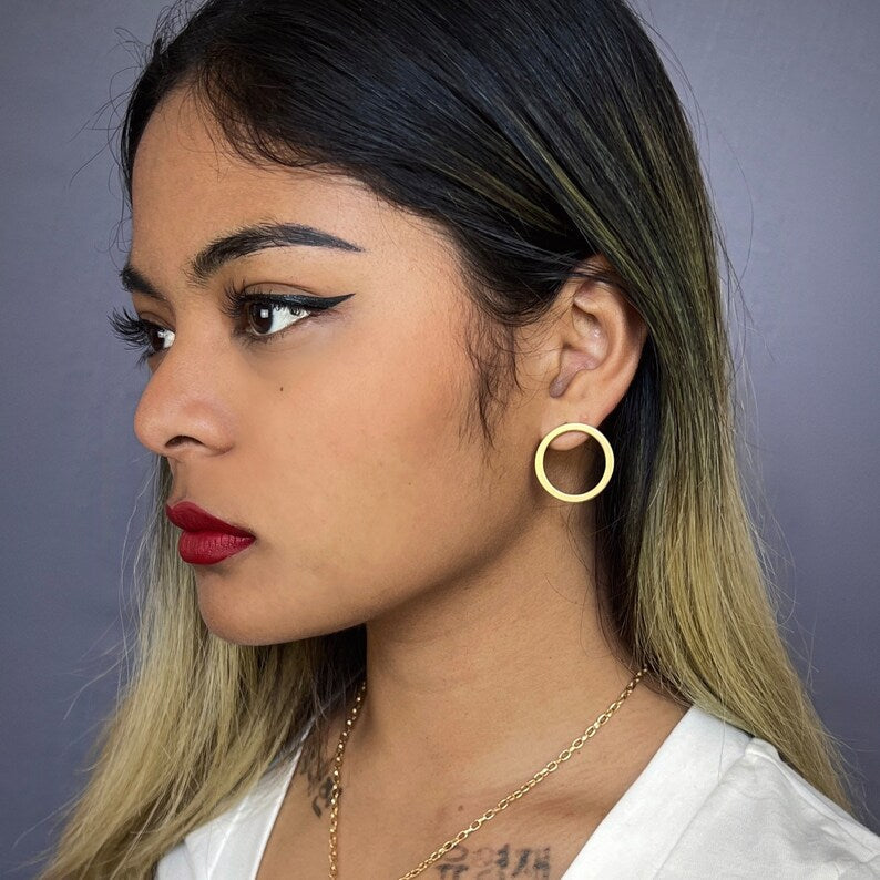 Gold Circle Post Earrings, Hoop, Large Studs, Simple Everyday Jewelry, JohnnyGirl