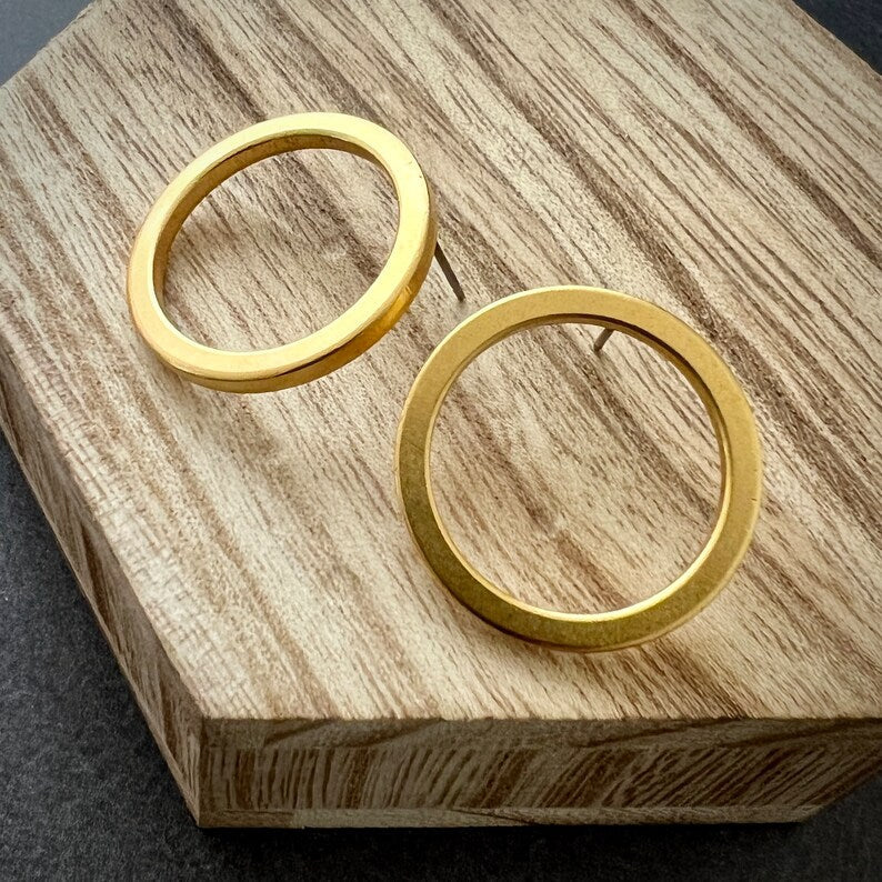 Gold Circle Post Earrings, Hoop, Large Studs, Simple Everyday Jewelry, JohnnyGirl