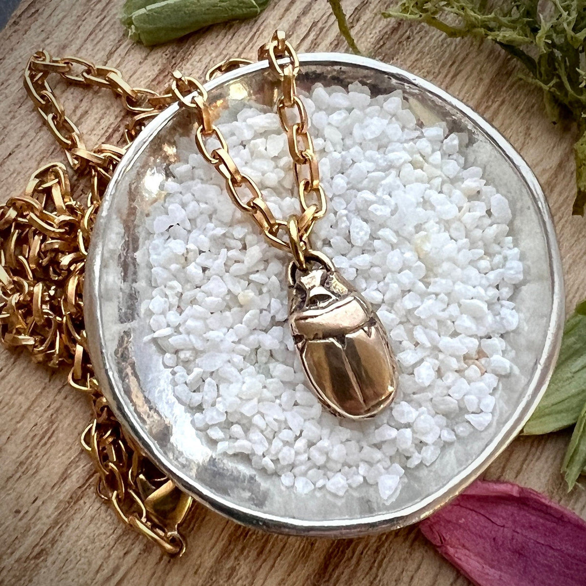 Scarab Beetle Gold Necklace, Minimal Brass Jewelry, Women&#39;s 16, 17, 18 inch, JohnnyGirl, GBR-001