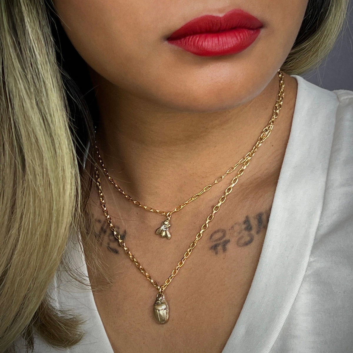 Scarab Beetle Gold Necklace, Minimal Brass Jewelry, Women&#39;s 16, 17, 18 inch, JohnnyGirl, GBR-001