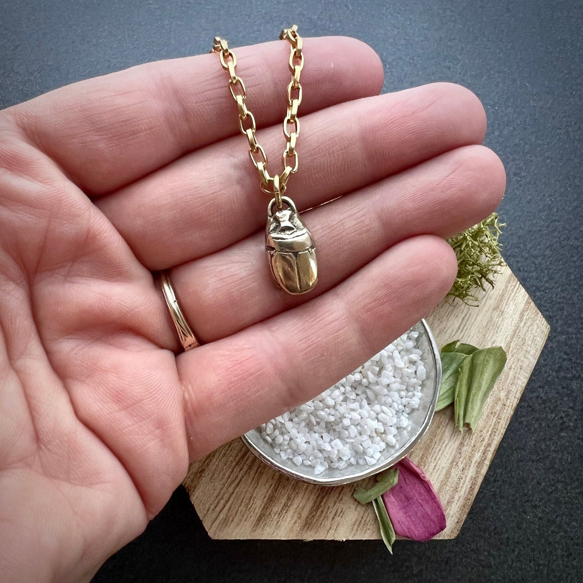 Scarab Beetle Gold Necklace, Minimal Brass Jewelry, Women&#39;s 16, 17, 18 inch, JohnnyGirl, GBR-001