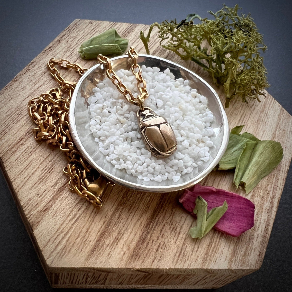 Scarab Beetle Gold Necklace, Minimal Brass Jewelry, Women&#39;s 16, 17, 18 inch, JohnnyGirl, GBR-001