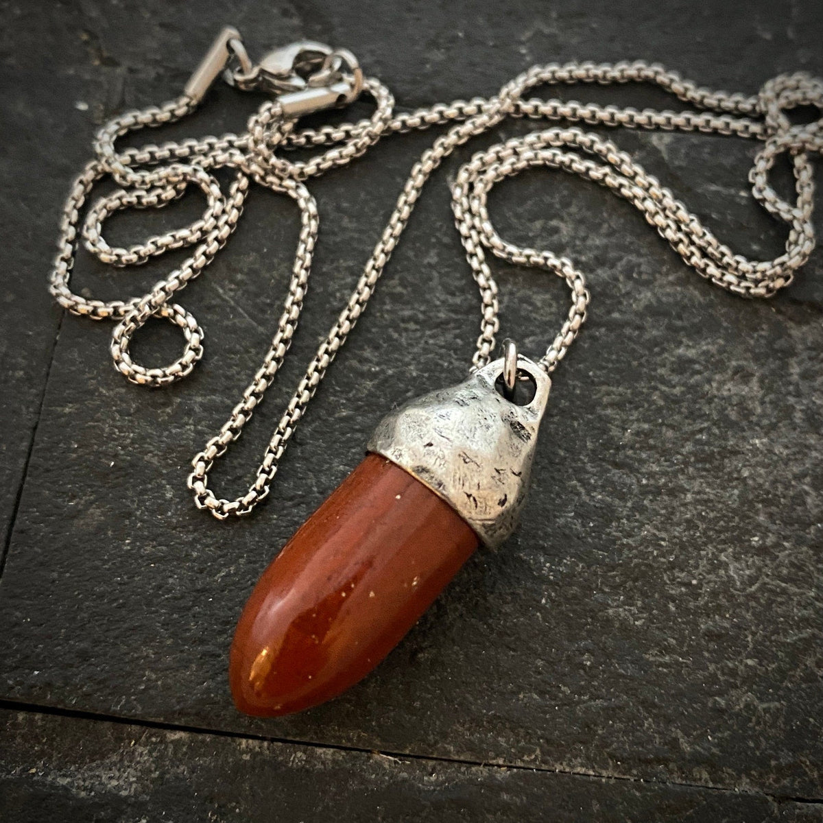 Men&#39;s Courage Necklace, Red Jasper, Unisex Gemstone, Stone Protection Pendant, Stainless Steel, Boyfriend Gift, GS-003