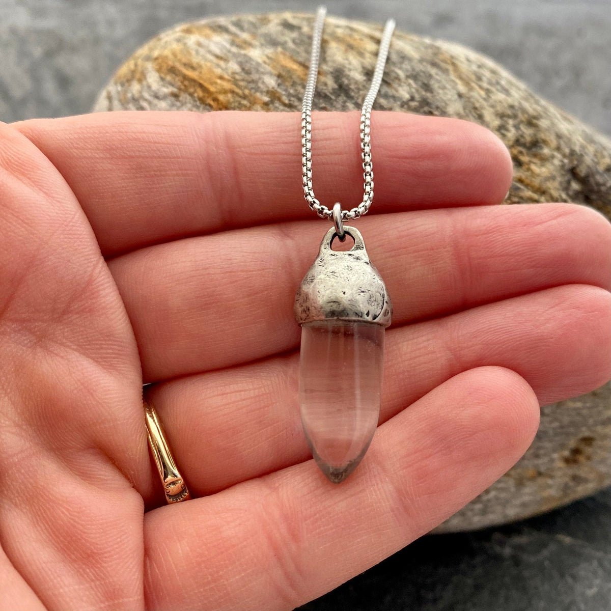 Men&#39;s Purity and Energy Necklace, Clear Crystal, Unisex Gemstone, Stone Protection Pendant, Stainless Steel, Men&#39;s Boyfriend Gift, GS-004