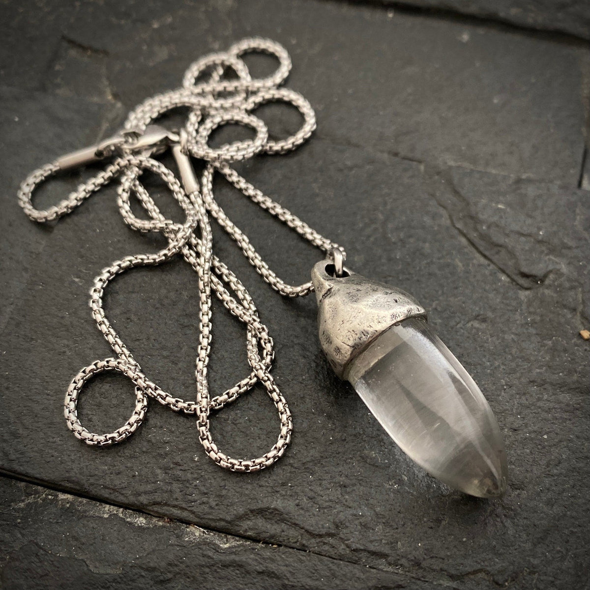 Men&#39;s Purity and Energy Necklace, Clear Crystal, Unisex Gemstone, Stone Protection Pendant, Stainless Steel, Men&#39;s Boyfriend Gift, GS-004