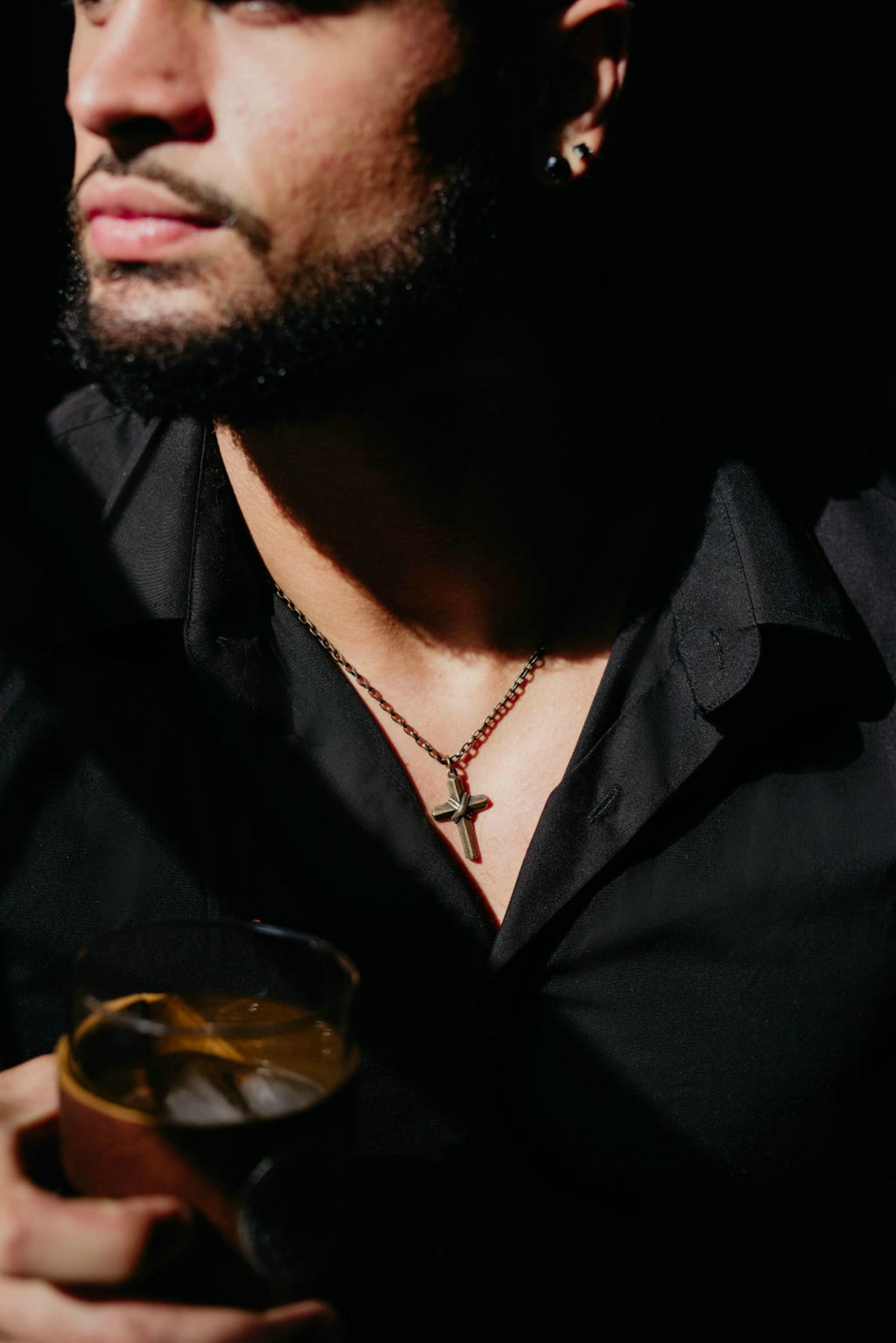 Bronze Vintage Cross, Men's Religious Jewelry, Unisex Necklace, Antiqued Brass Chain, BR-052