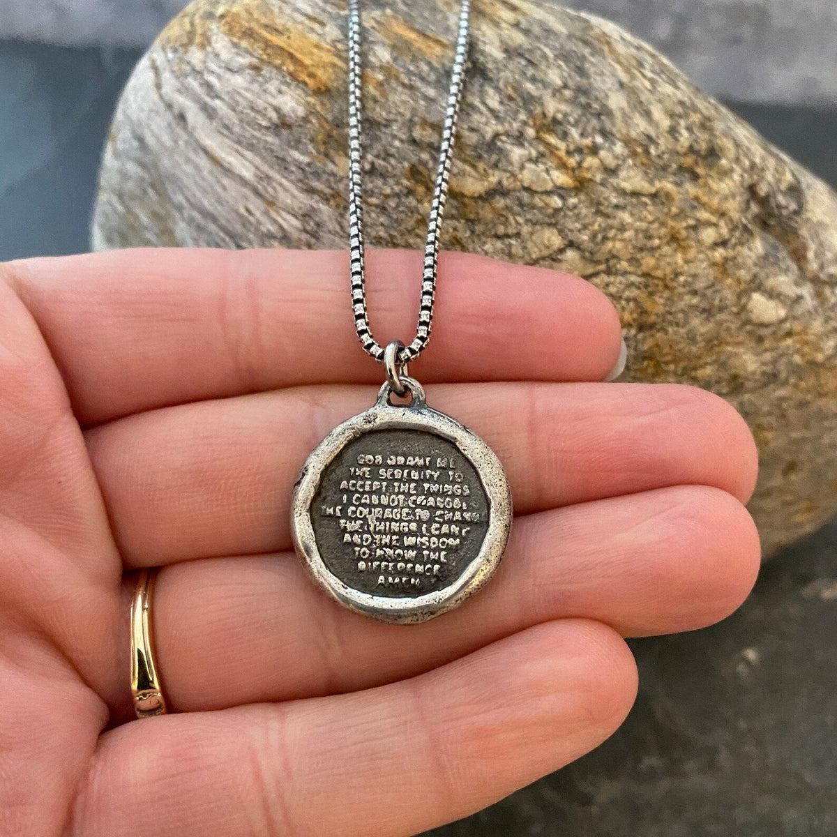 NOW in Sterling Silver - Serenity Prayer Necklace, Men&#39;s Soldered Pendant with Cross, Unisex Jewelry Gift, Faith, SS-018