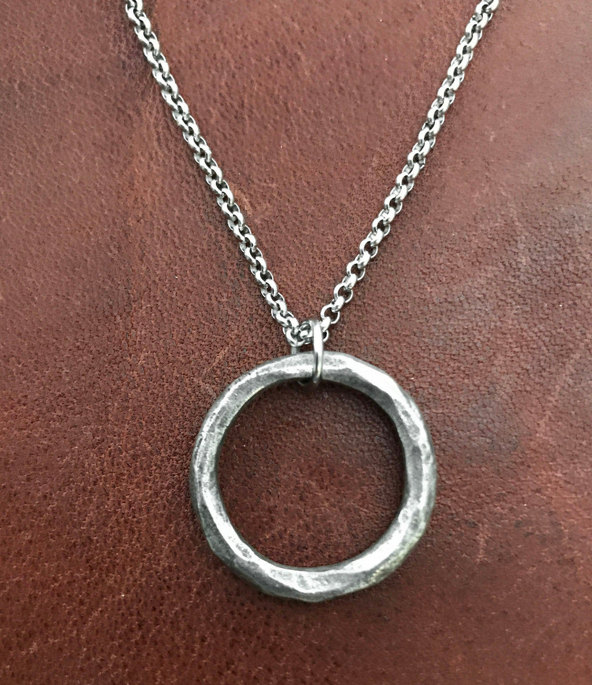Men&#39;s Necklace, Antiqued Hammered Eternity Ring, Unisex Jewelry, Men&#39;s Fashion, Available in 20 or 24 Inch Chain, ST-012
