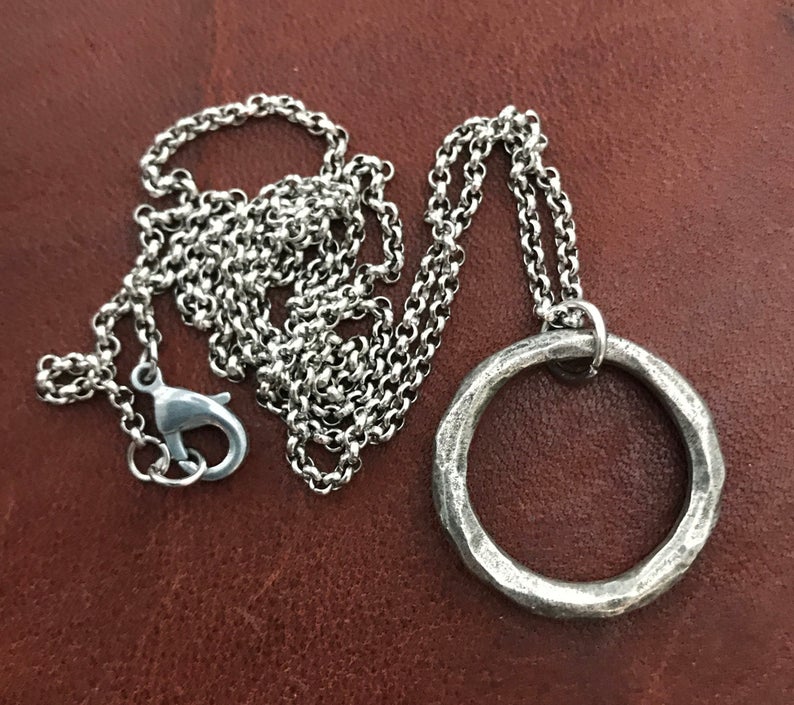 Men&#39;s Necklace, Antiqued Hammered Eternity Ring, Unisex Jewelry, Men&#39;s Fashion, Available in 20 or 24 Inch Chain, ST-012