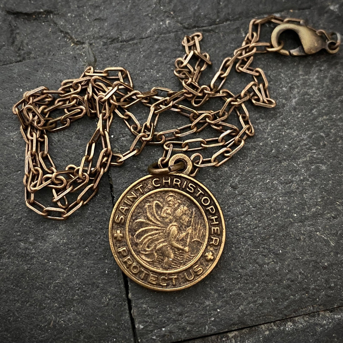 Men&#39;s Necklace St. Christopher - Protection, Unisex Necklace, 20 or 24 inch Antiqued Brass necklace BR-014