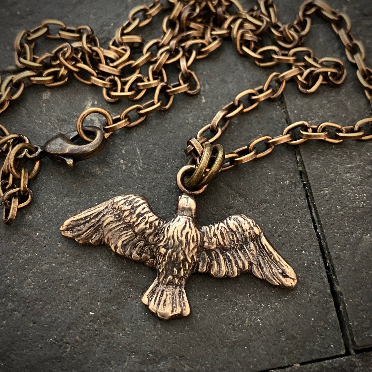 Men&#39;s Eagle Bird Necklace, Freedom Jewelry, Brass and Bronze Unisex Jewelry, 20 or 24 Inch Rolo Chain, BR-059