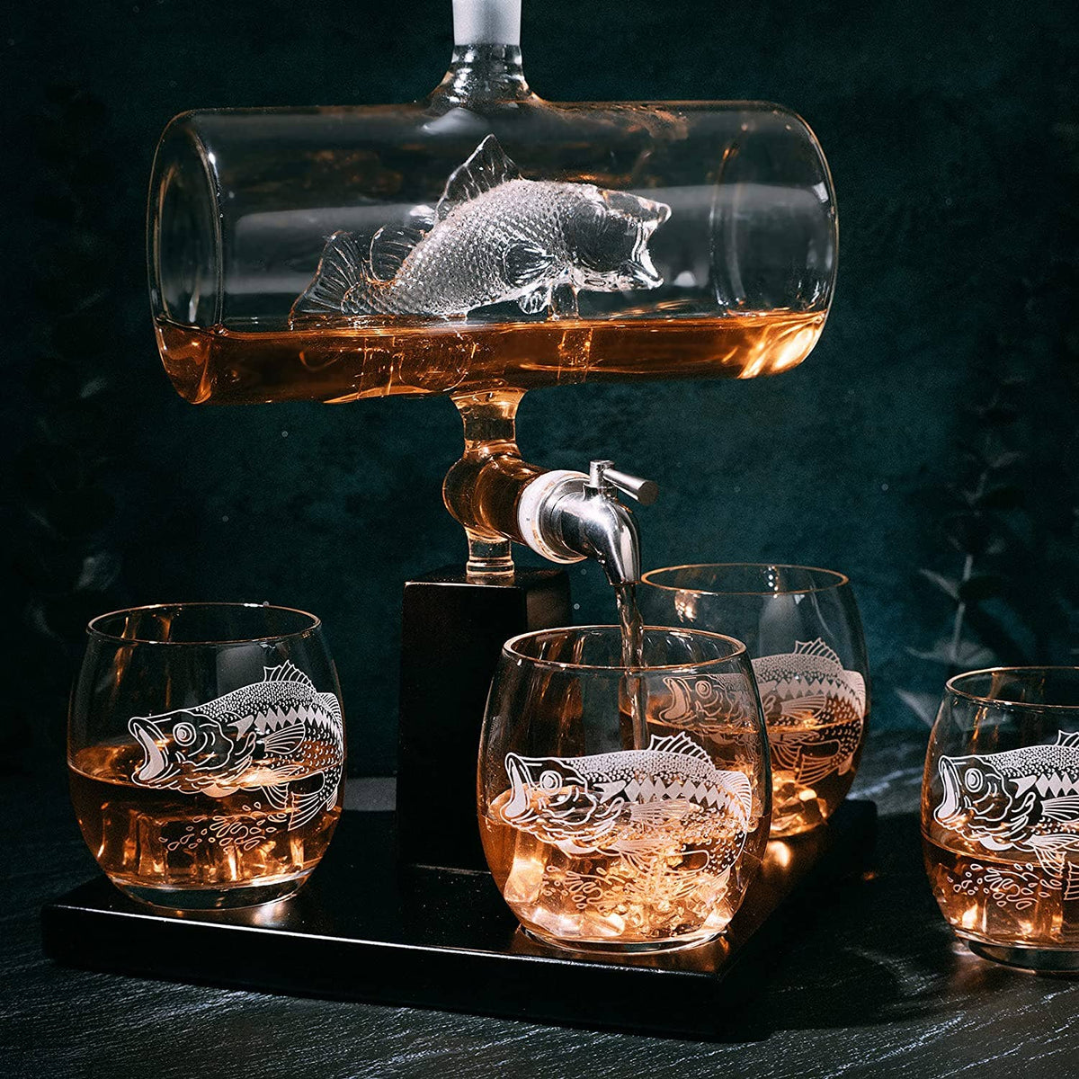 Bass Fish Wine &amp; Whiskey Decanter Set 1100ml