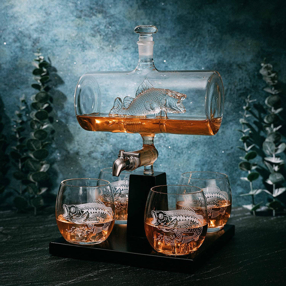 Bass Fish Wine &amp; Whiskey Decanter Set 1100ml