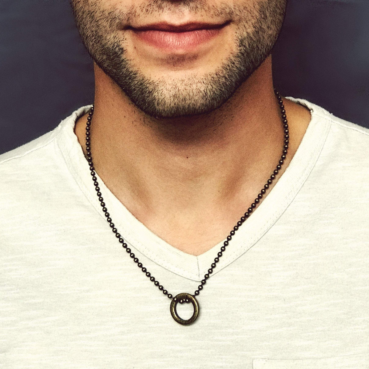 Men&#39;s Necklace, Heavy Brass Ring Washer, Circle Eternity Link, 20 Inch Chain, Unisex, Men&#39;s Fashion