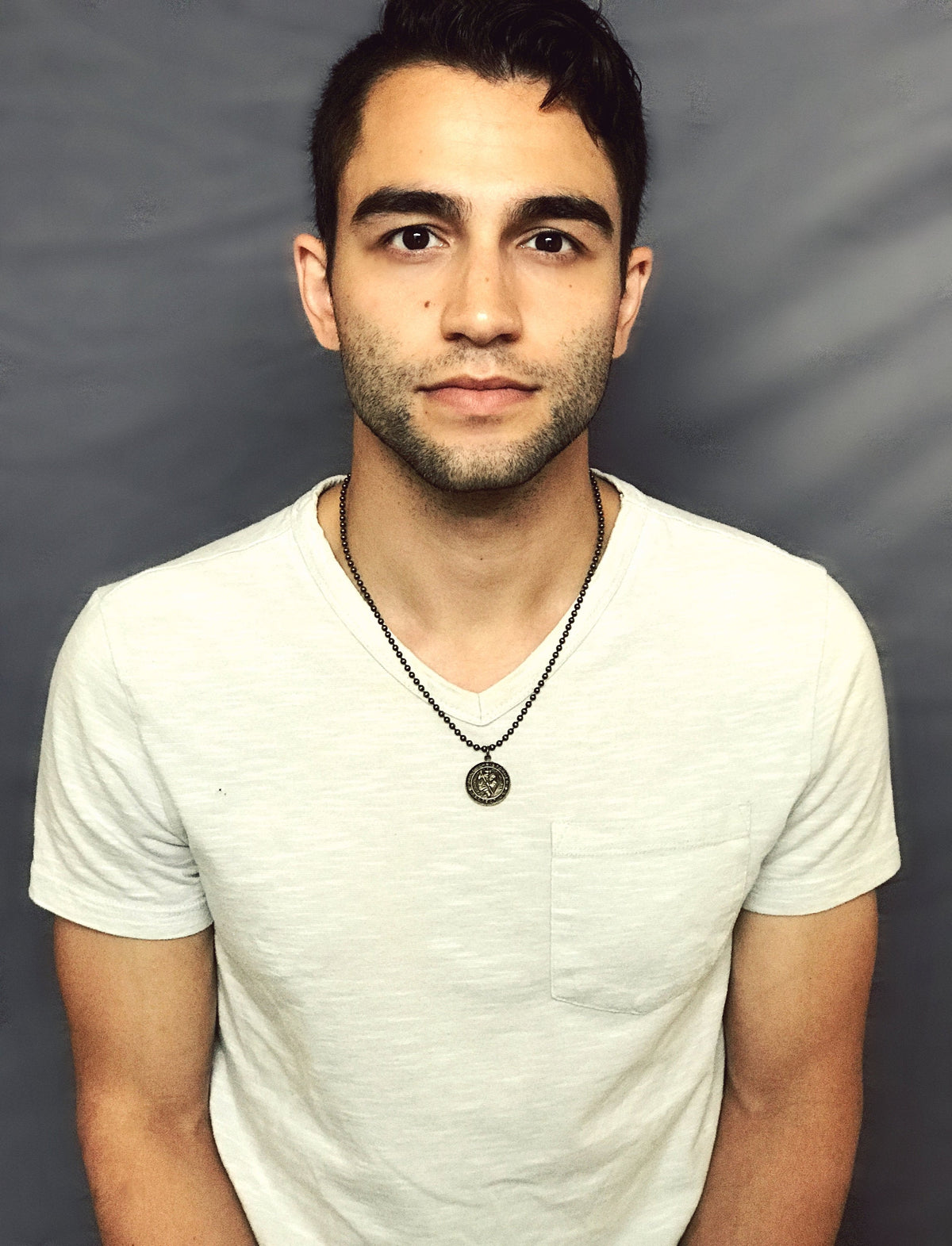 Men&#39;s Necklace St. Christopher, Patron of Travelers, Protect Us Talisman, Unisex Jewelry, Vintage Catholic Brass Medal, BR-011