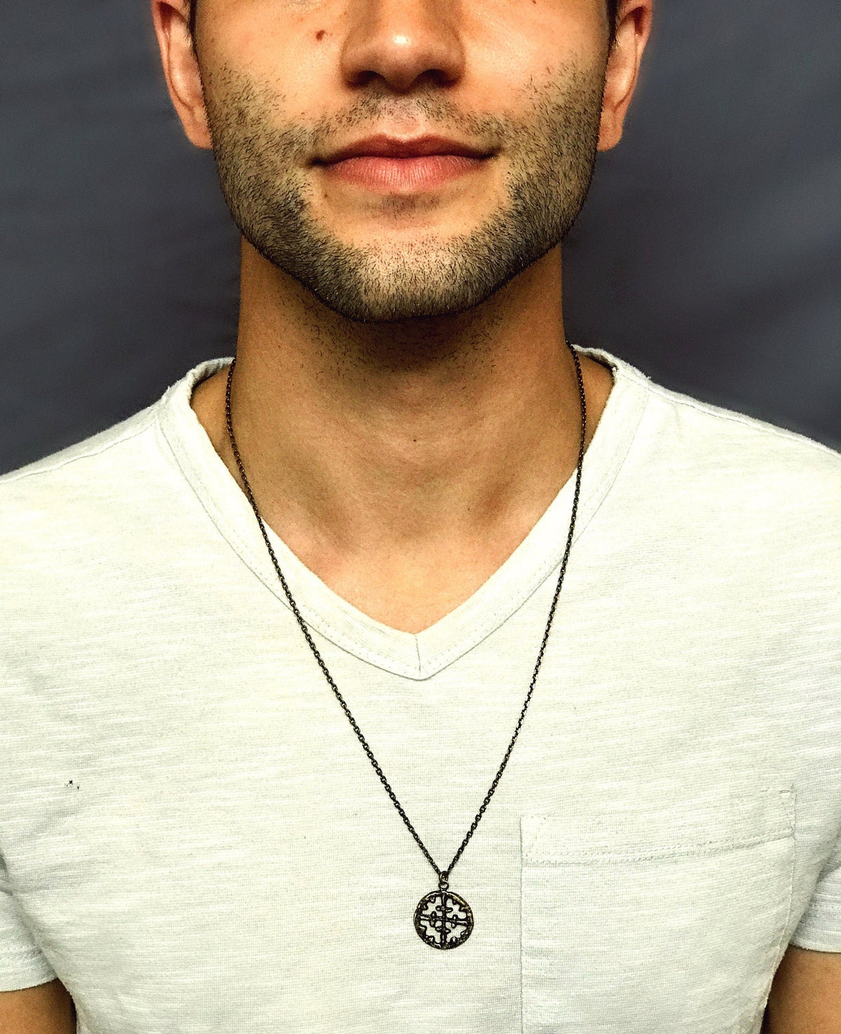 Men&#39;s Necklace, Viking Era Cross Produced from Original 10th Century Piece, Antiqued Brass Unisex Jewelry, 20 or 24 Inch Chain, BR-016