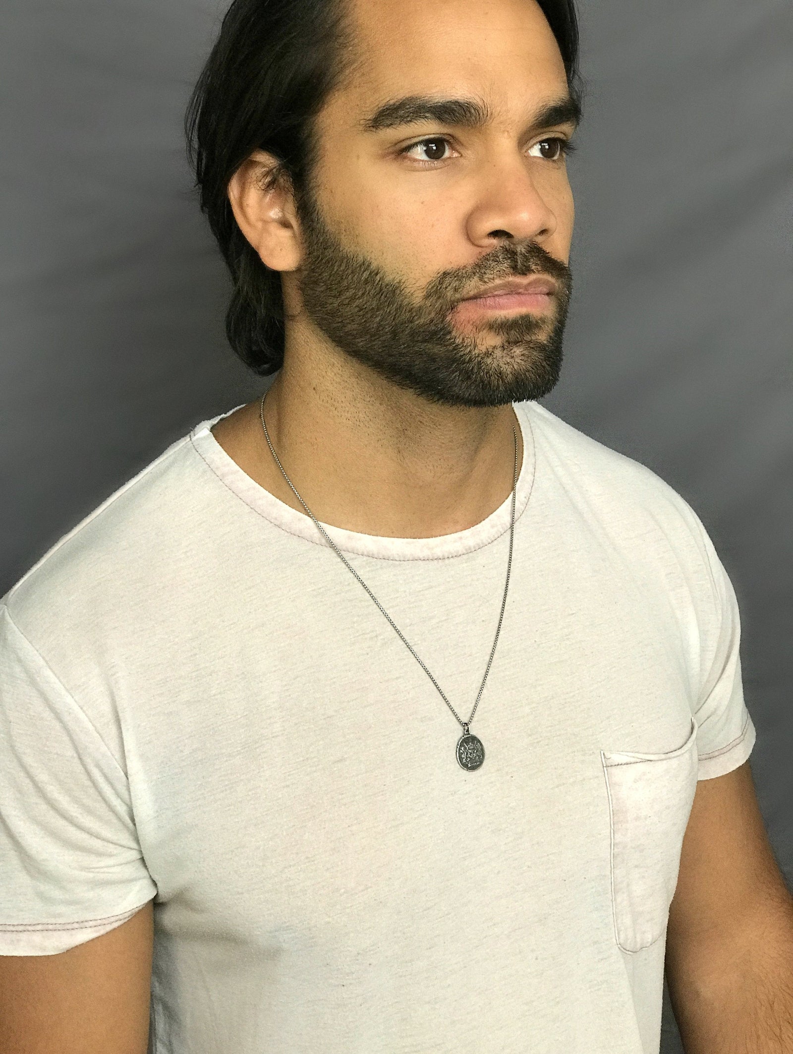 Sterling Silver Men's Necklace featuring a Heraldry Crest Seal, Unisex, SS-004