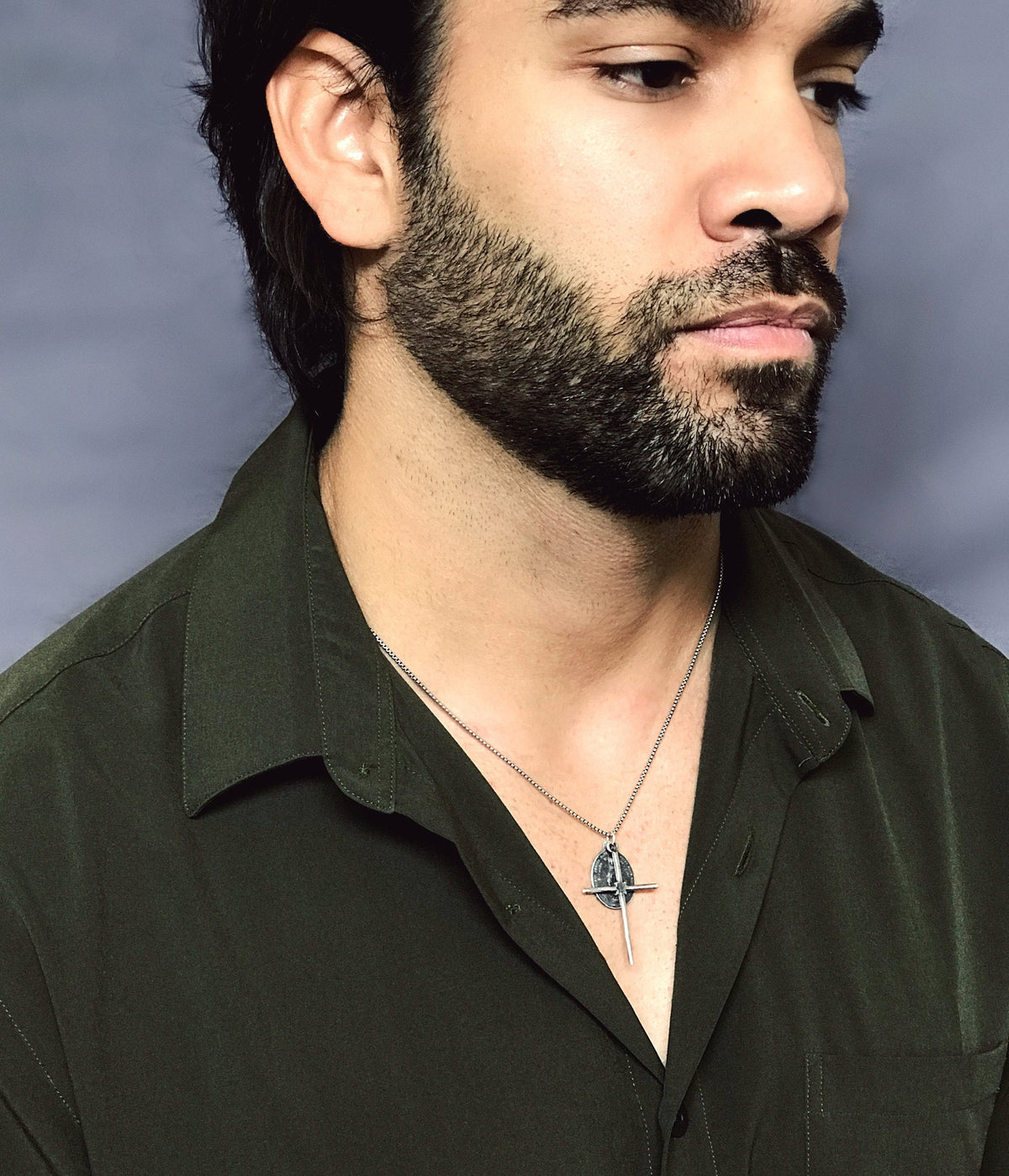 Men&#39;s Sterling Silver Dual Pendant Necklace with Johnny LTD Rope Tied Cross and Archangel St. Michael Medal, Unisex Necklace, SS-010