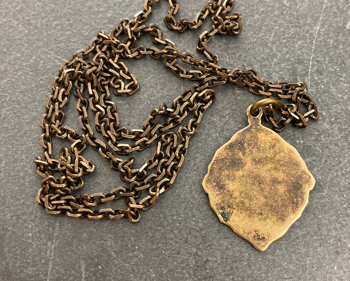 St. Christopher Antiqued Brass Men&#39;s Necklace, Johnny LTD  featuring a Vintage Catholic Medal, Unisex Necklace, BR-023