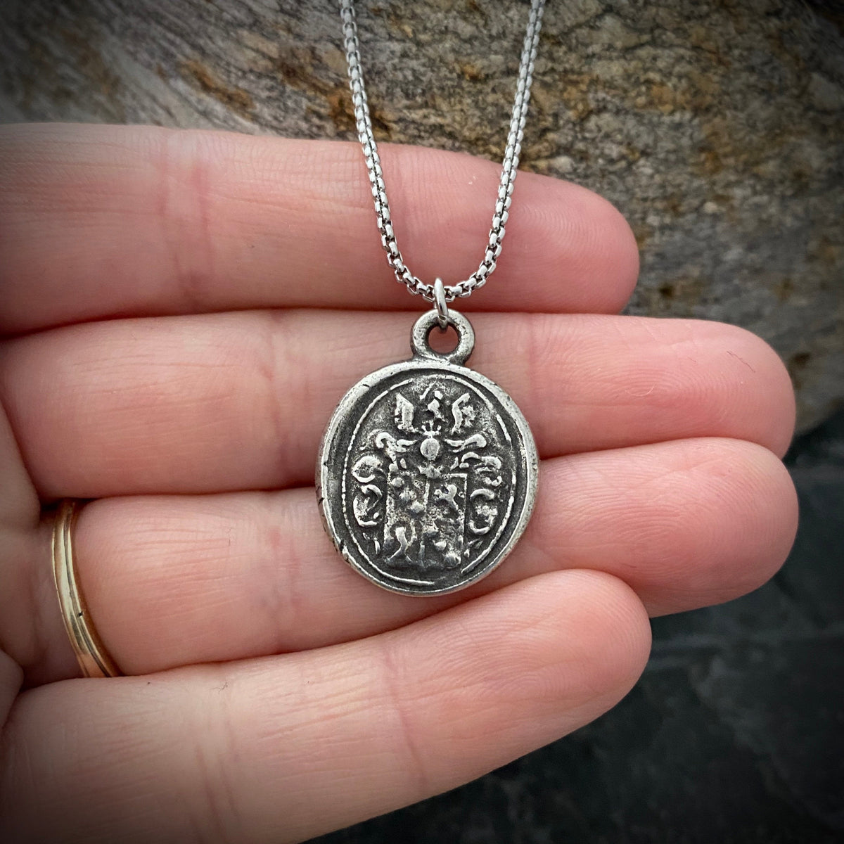 Men&#39;s necklace with a wax seal charm, stamped from original antique seal , 20 or 24 inch necklace ST-008