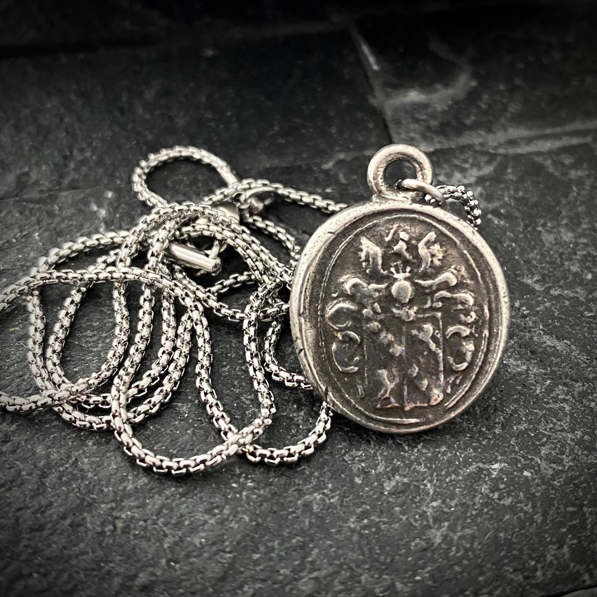 Men&#39;s necklace with a wax seal charm, stamped from original antique seal , 20 or 24 inch necklace ST-008