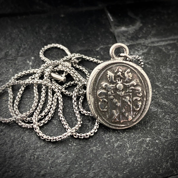 Men's necklace with a wax seal charm, stamped from original