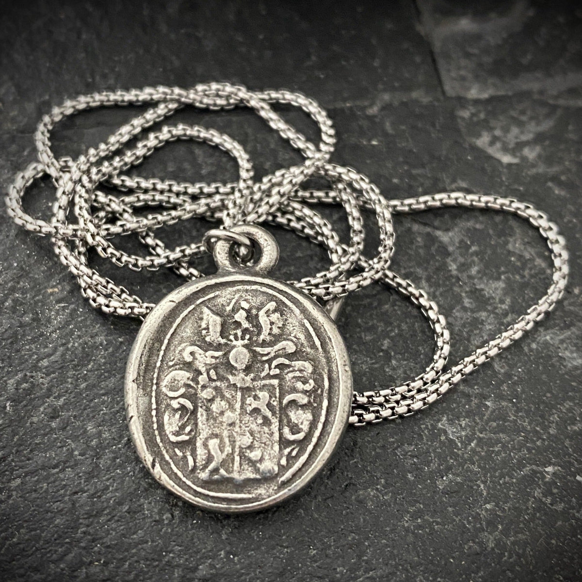 Men&#39;s necklace with a wax seal charm, stamped from original antique seal , 20 or 24 inch necklace ST-008