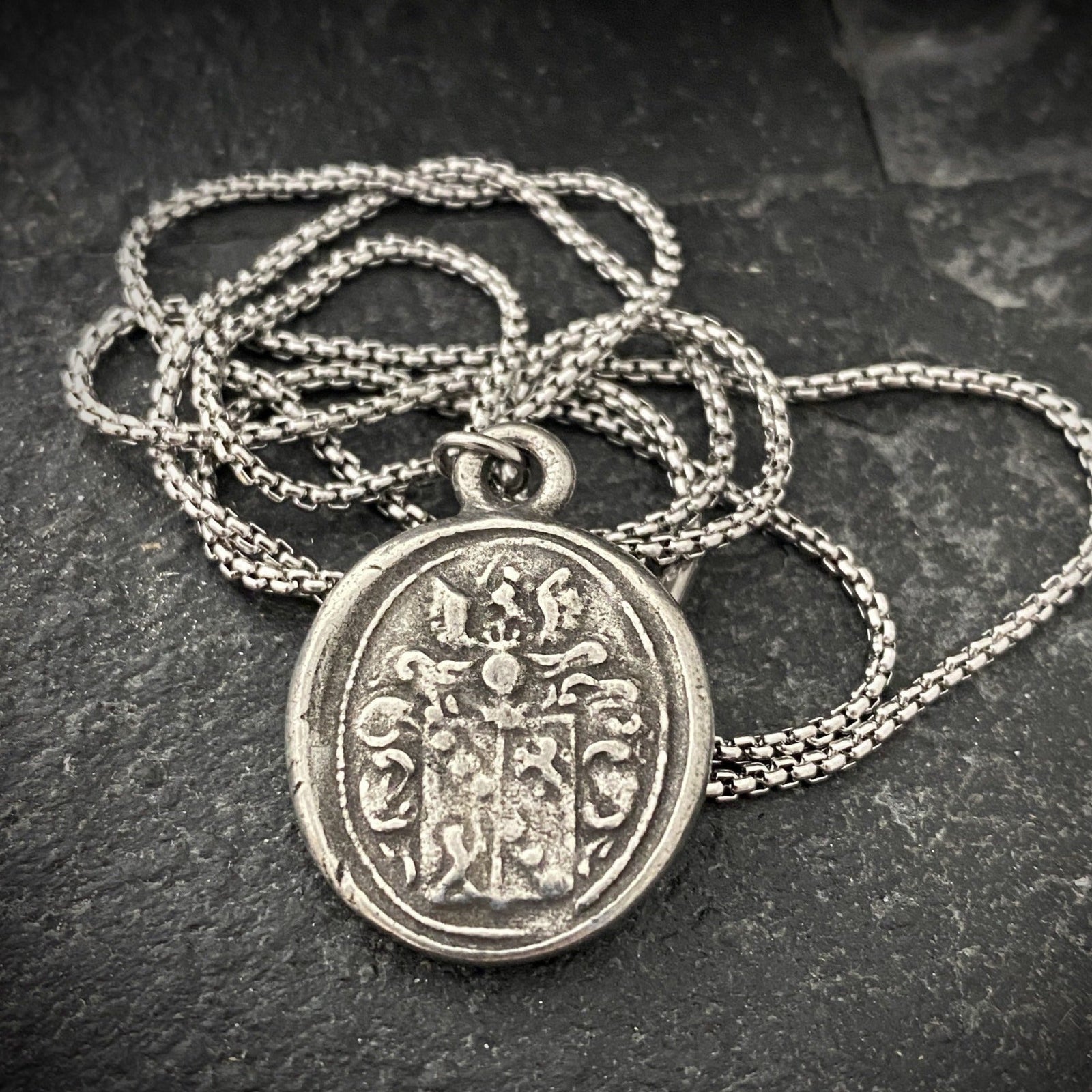 Men's necklace with a wax seal charm, stamped from original antique seal , 20 or 24 inch necklace ST-008