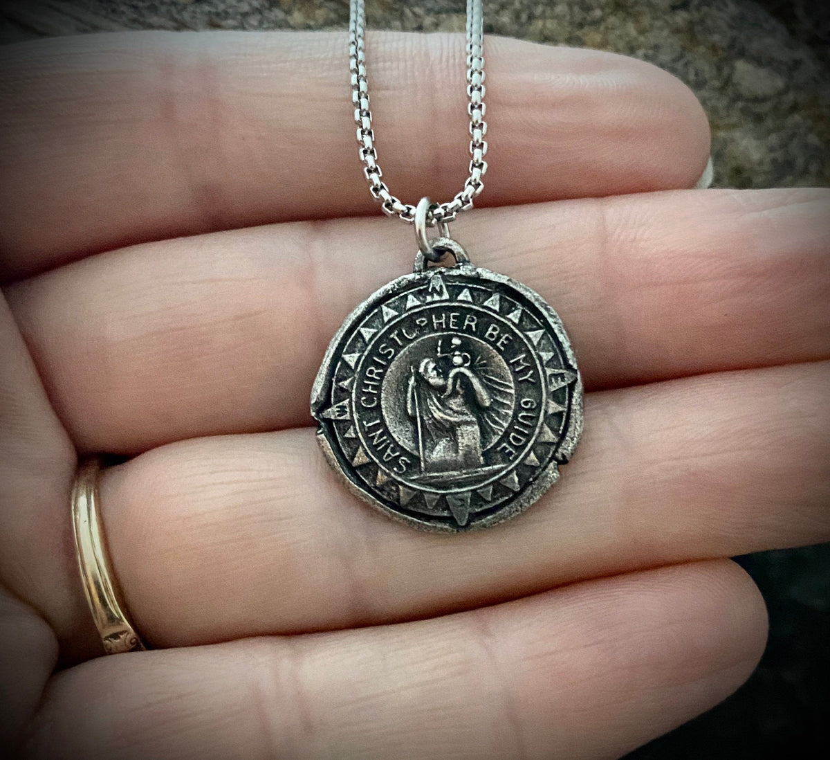 Men&#39;s necklace with St. Christopher Wax Seal Medal, unisex necklace, Chain length in 20 or 24 inches ST-010