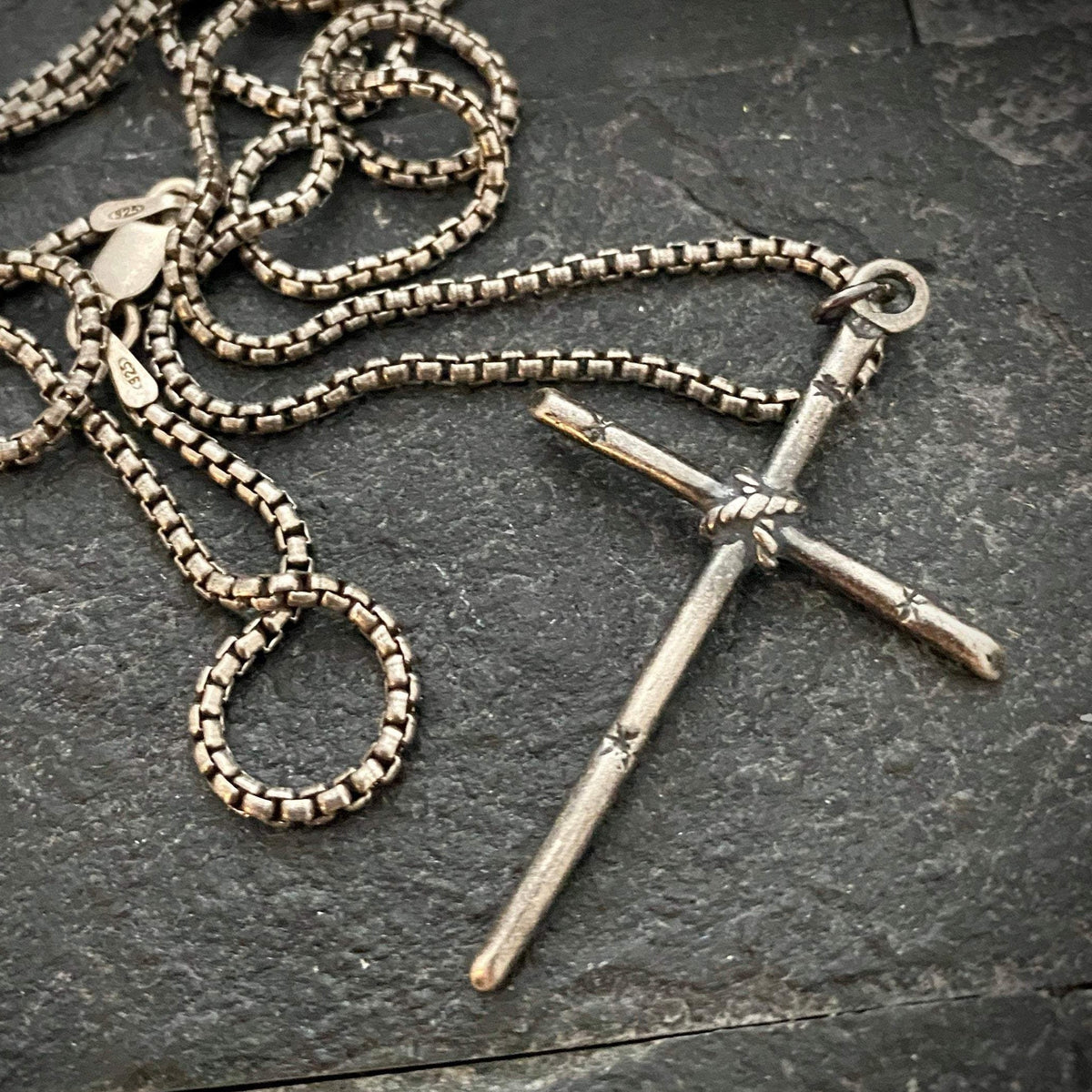 Men&#39;s Sterling Silver Simple Stick Cross Necklace, Johnny LTD Original Piece, Rope Cross, Sterling Chain Necklace, SS-011