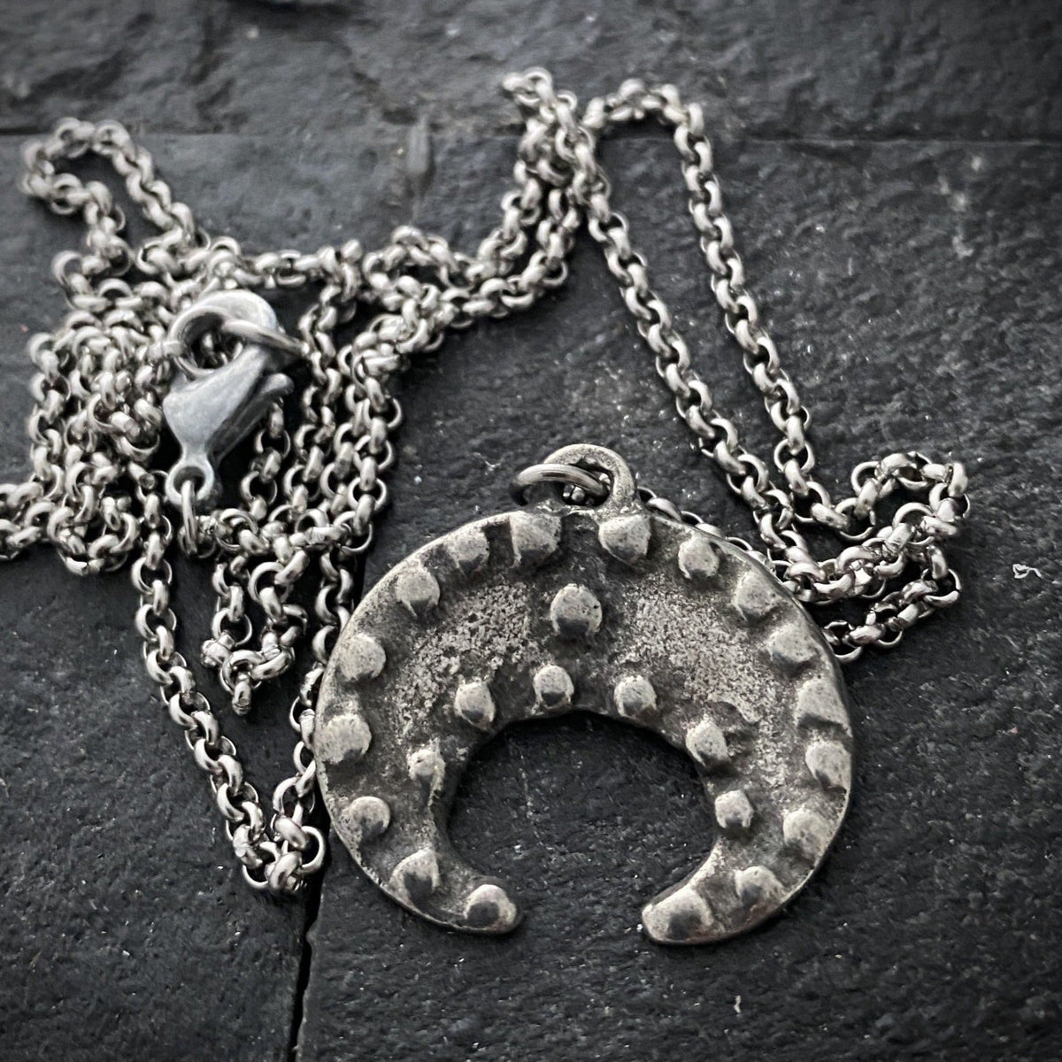 Men&#39;s antique finished crescent is made from an original ancient crescent, unisex necklace, 20 or 24 inch ST-021