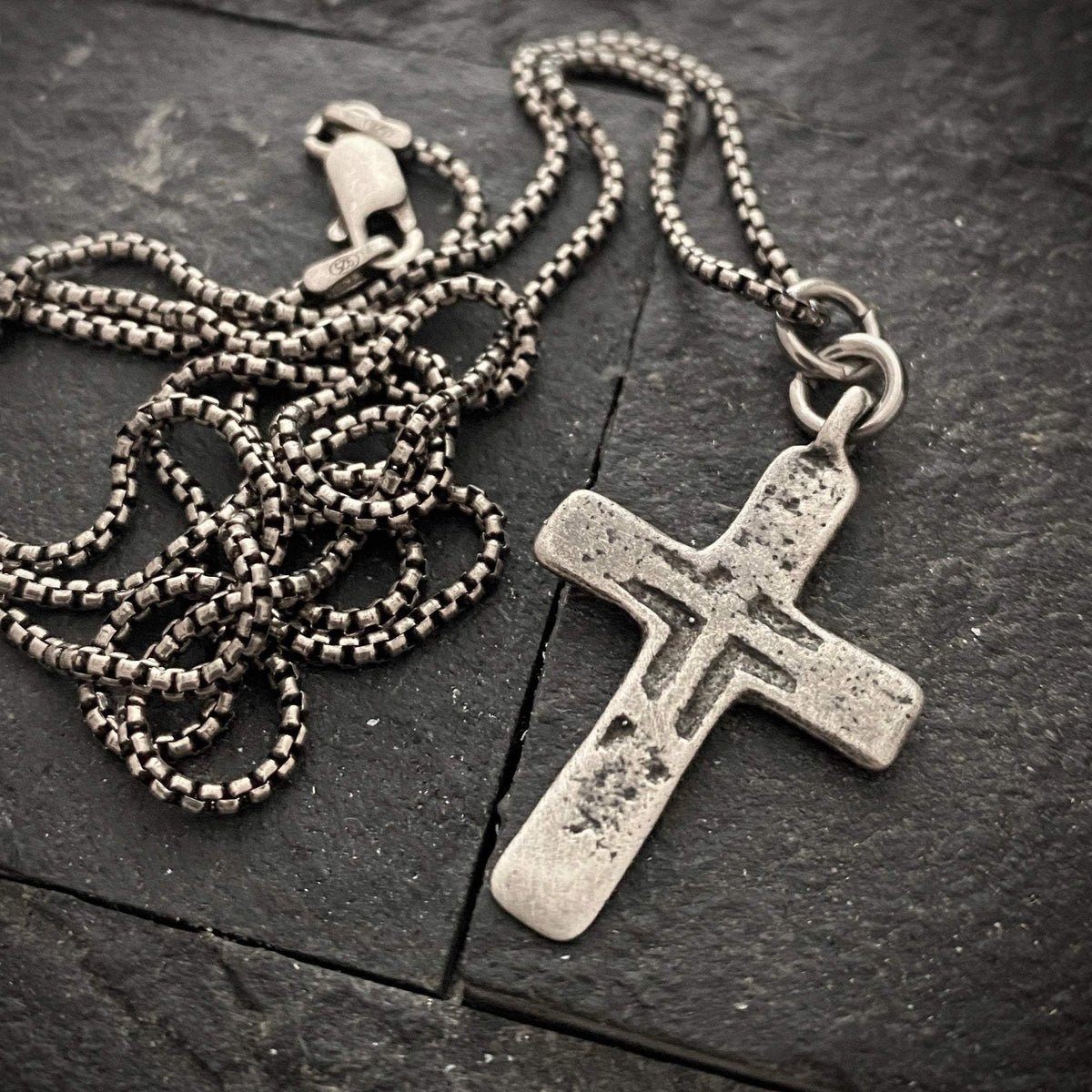 Sterling Silver Men&#39;s Cross Necklace, A Johnny LTD Original Piece with Cross made from Ancient Medieval Original, Unisex Jewelry, SS-002