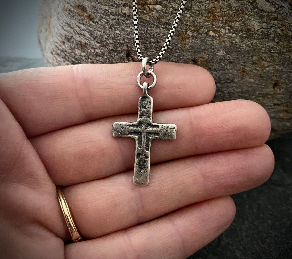 Sterling Silver Men&#39;s Cross Necklace, A Johnny LTD Original Piece with Cross made from Ancient Medieval Original, Unisex Jewelry, SS-002